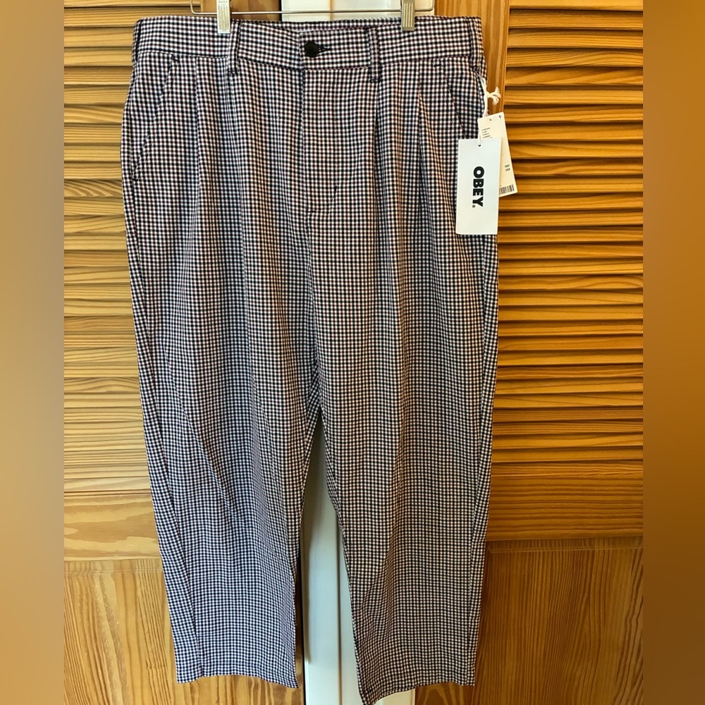 Obey Men's Gingham Chinos Black and White and red urban outfitters size 34
